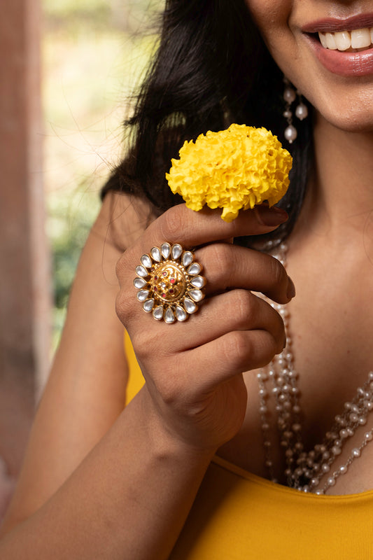 Chhabili Meherbano Mossanite Polki Adjustable Ring