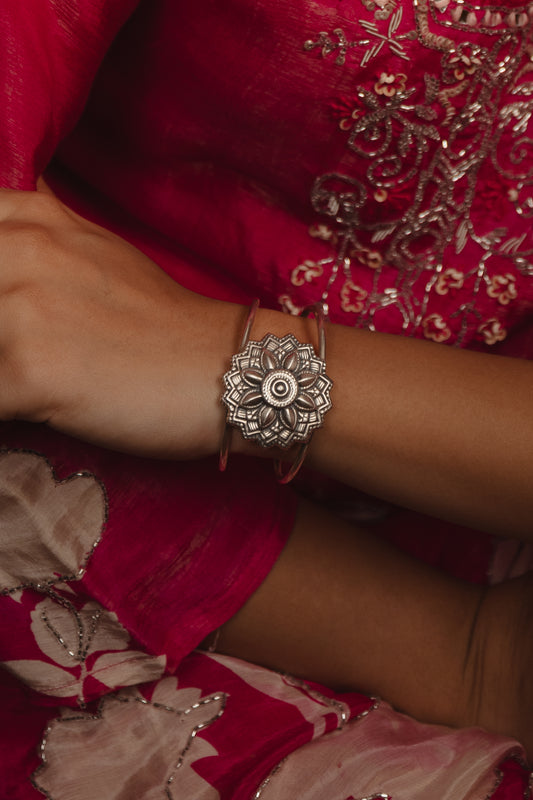 Chhap Floral Oxidized Cuff Bangle