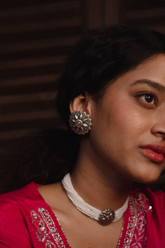 Chhap Flora Oxidized Studs