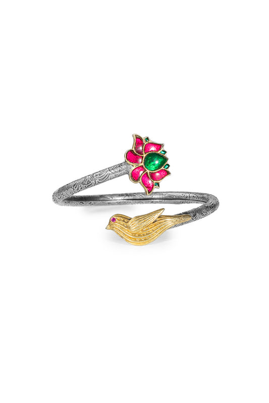 Chhabili Jadau Kundan Lotus Peacock Cuff Bangle