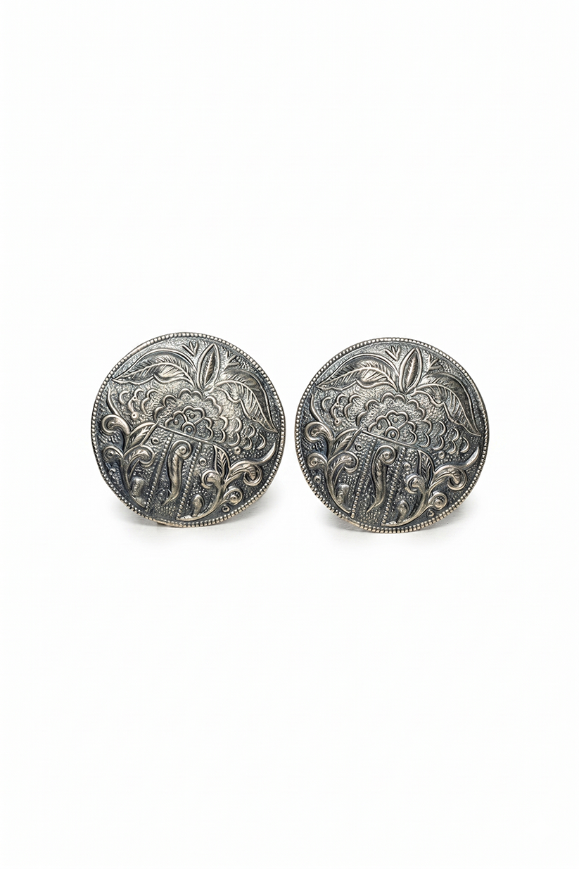 Chhap Hand-Engraved Floral Silver Studs