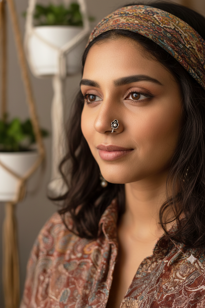 Tiny Floral 925 Silver Nose Pin for Women – Chhap Chhabili